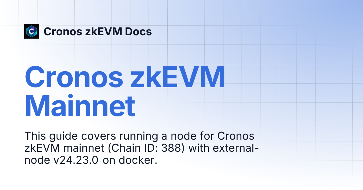 Cronos zkEVM Mainnet | Cronos zkEVM Docs